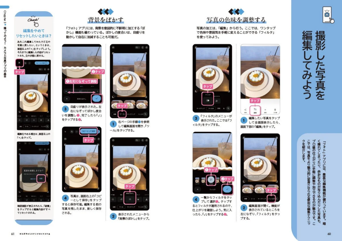 スマートフォンの「フォト」アプリを使った写真編集方法を解説するページ