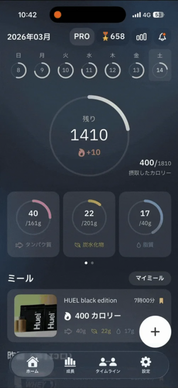 カロサポのカロリー管理画面