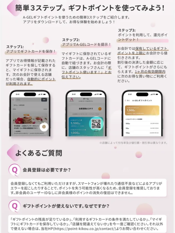 A-GELギフトポイントの利用方法