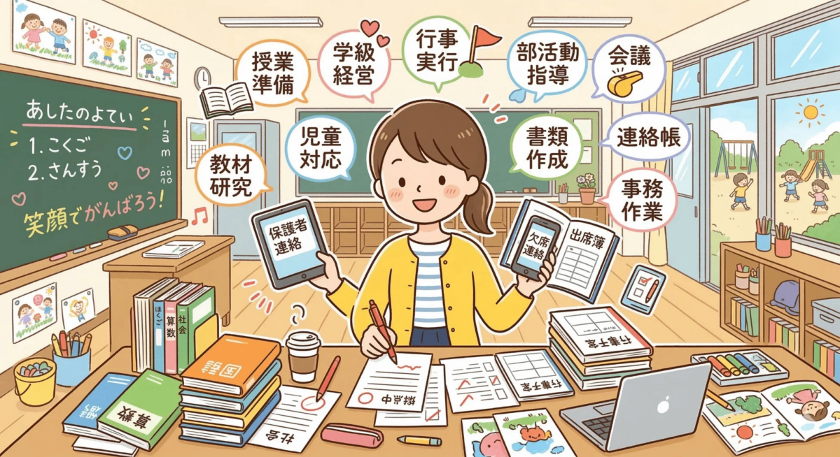 忙しい教師のイラスト