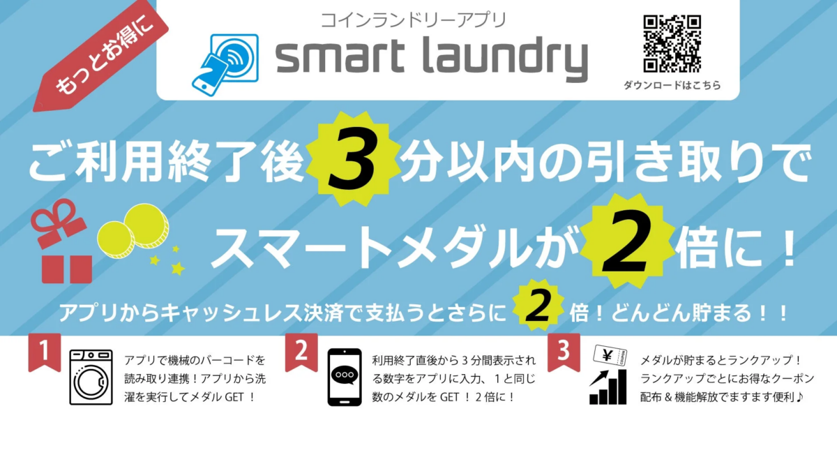smart laundryアプリのメダルシステムと特典説明