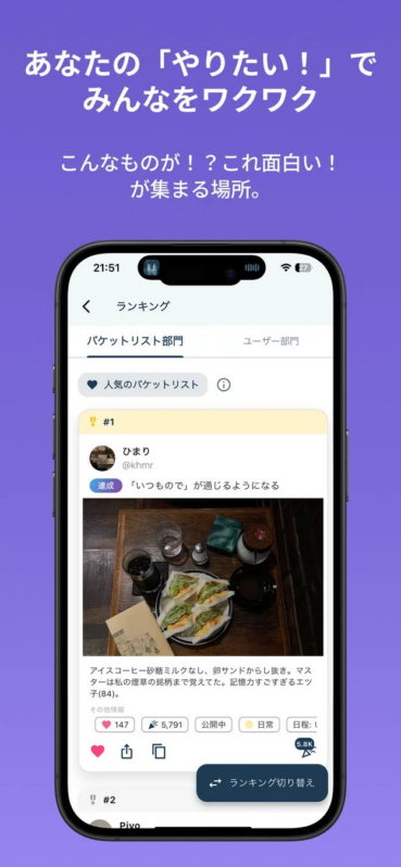 「いつもので」が通じるようになった投稿のランキング画面