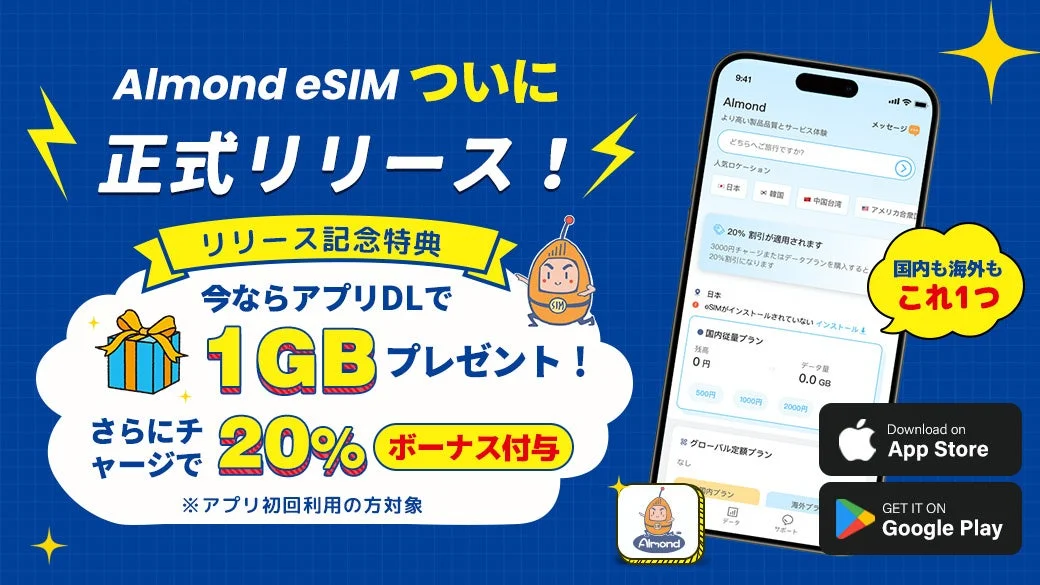 Almond eSIM 公式アプリリリースキャンペーン画像