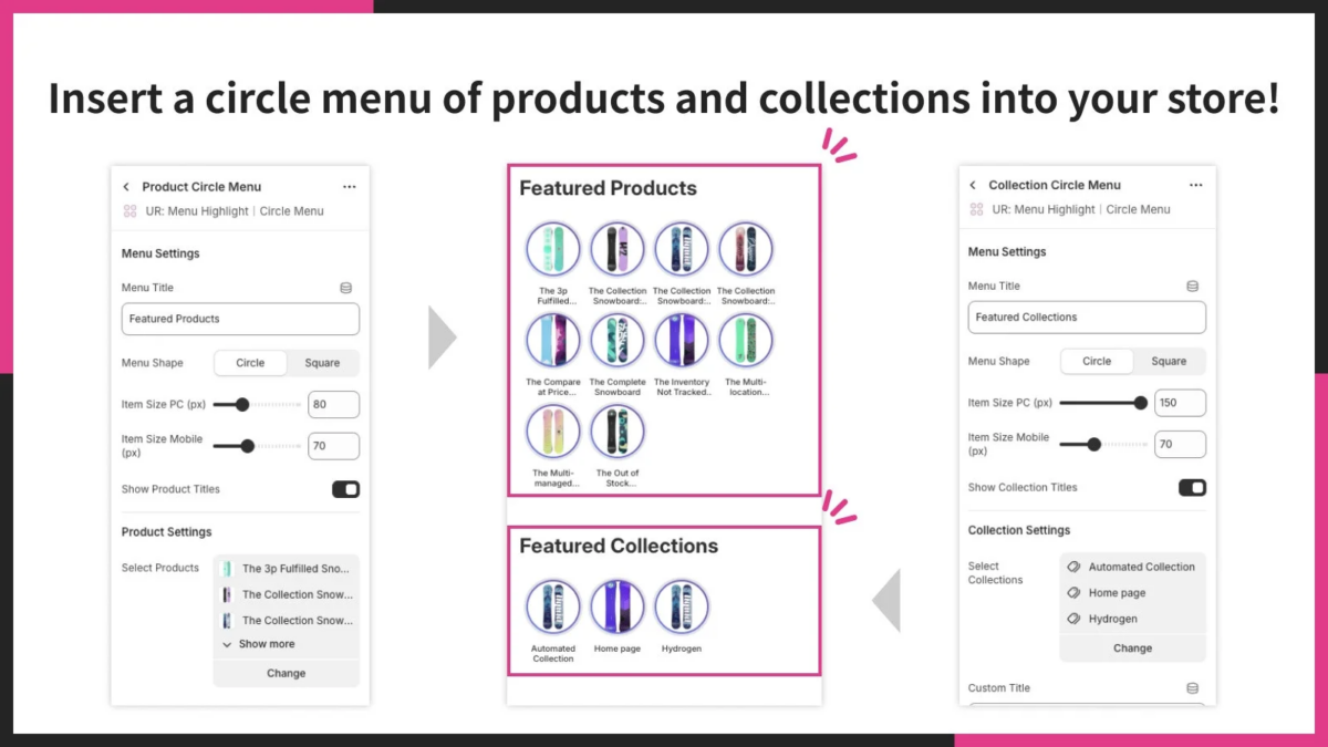 商品・コレクション専用のサークルメニューで導線を最適化