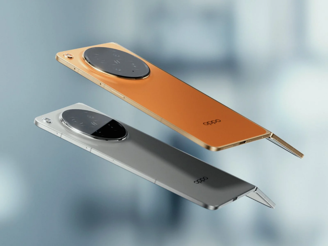 OPPOの折りたたみ式スマートフォン、ブロッサムオレンジとステラーチタニウム
