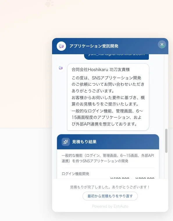 SNSアプリケーション開発に関する概算見積もり結果