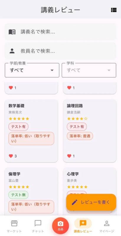 Syllabuyの講義レビュー画面