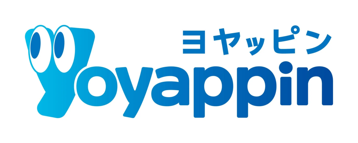 青い色を基調とした、目玉が特徴的なキャラクターと「yoyappin」という英字ロゴ、そして「ヨヤッピン」というカタカナ表記が組み合わされたブランドロゴです。