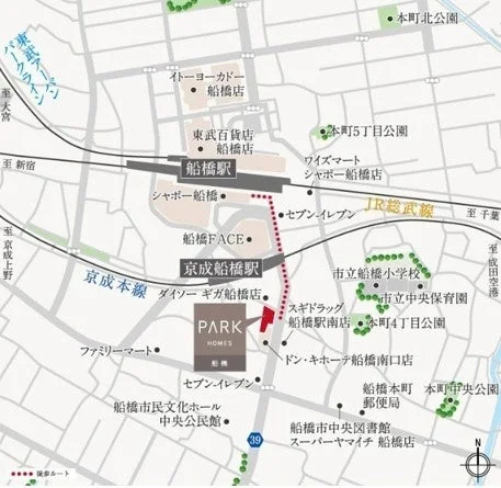 千葉県船橋市にある不動産物件「PARK HOMES 船橋」の周辺地図