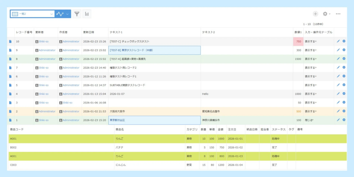 データ管理システムの一覧画面