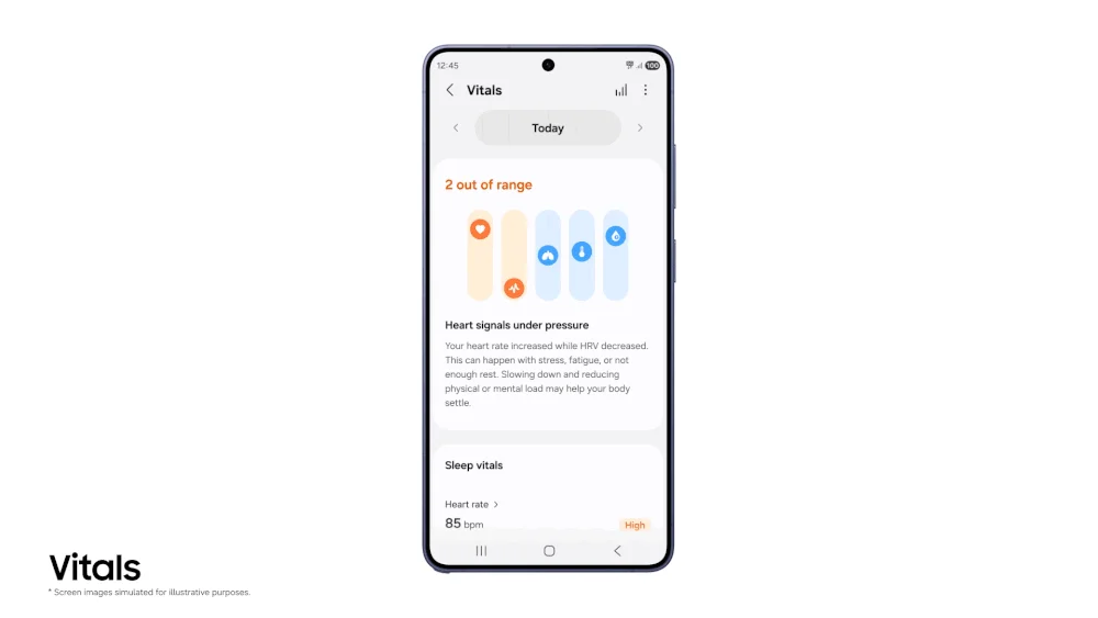Vitalsアプリ画面で心拍数や睡眠のバイタルデータが表示