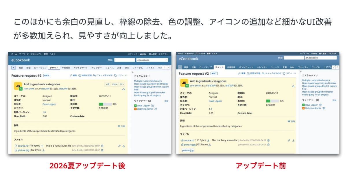 ウェブアプリケーションのチケット管理画面のUI改善前後を比較