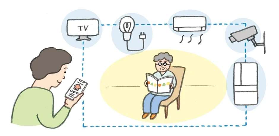 スマートフォンで家電を遠隔操作する様子