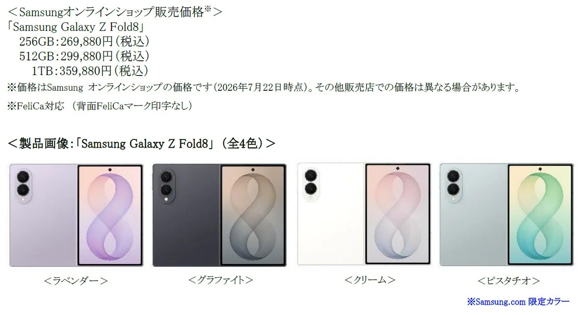 Samsung Galaxy Z Fold8 価格