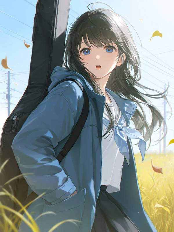 ギターケースを背負った少女