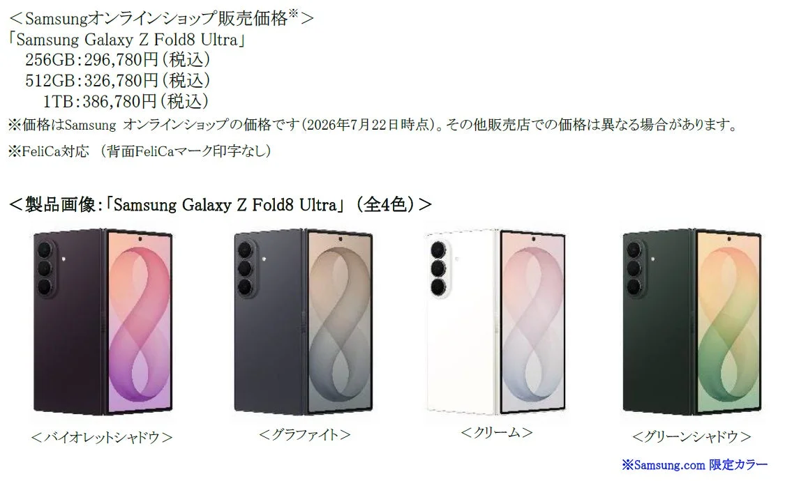 Samsung Galaxy Z Fold8 Ultra 価格