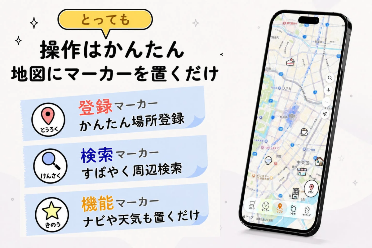 地図にマーカーを置くだけ