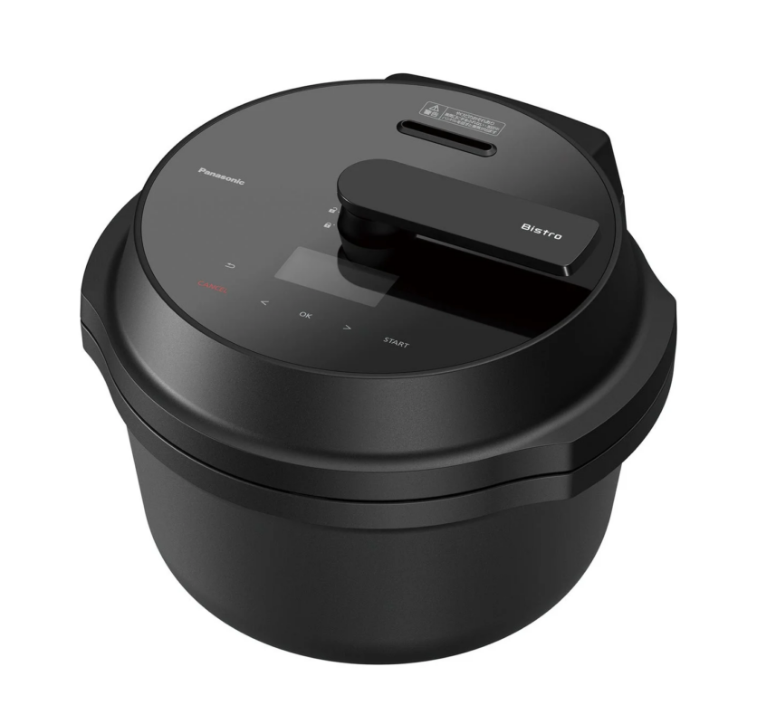Panasonic CANCEL OK START Bistro 警告 やけどのおそれあり 蒸気口は熱くなりますので、手や顔を近づけないでください。の自動調理鍋画像