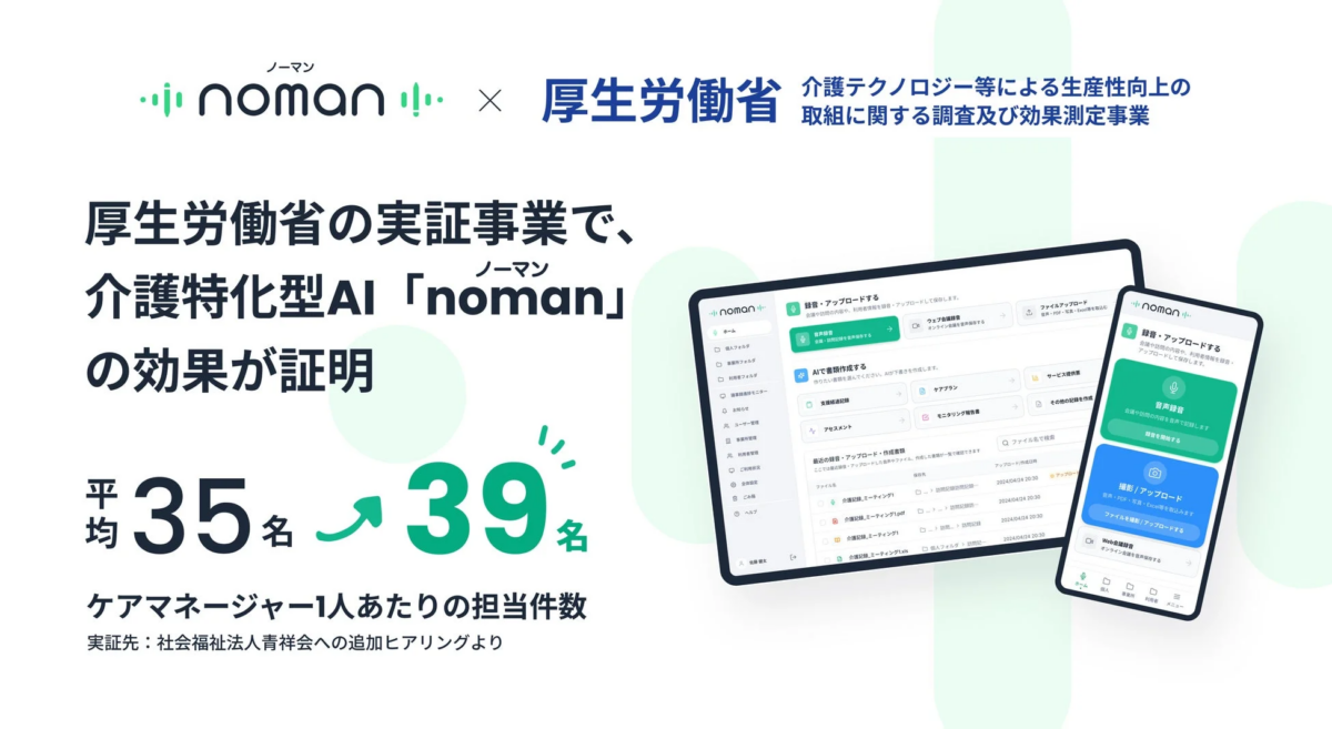nomanのシステム画面と効果を示す広告