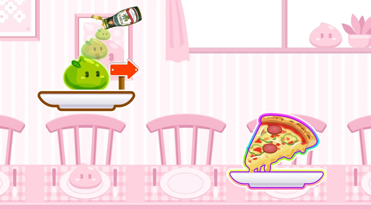 ピザにオイルをかけるシーン
